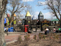 a playground with a tree in the background